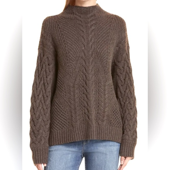 JONATHAN SIMKHAI Chocolate Brown Brynlee Mock Neck Cableknit Sweater Size Small - Picture 1 of 7